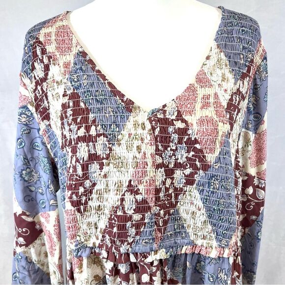 Maurice’s plus long sleeve boho patchwork smocked peplum top size 1X - Picture 5 of 8